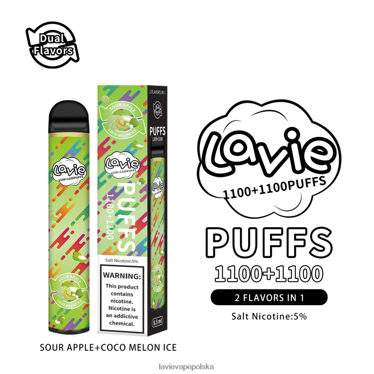 Lavie Vape Sklep 6228N2297 LAVIE BAR Switch 2200 zaciągnięć kwaśne jabłko/lód kokosowo-melonowy